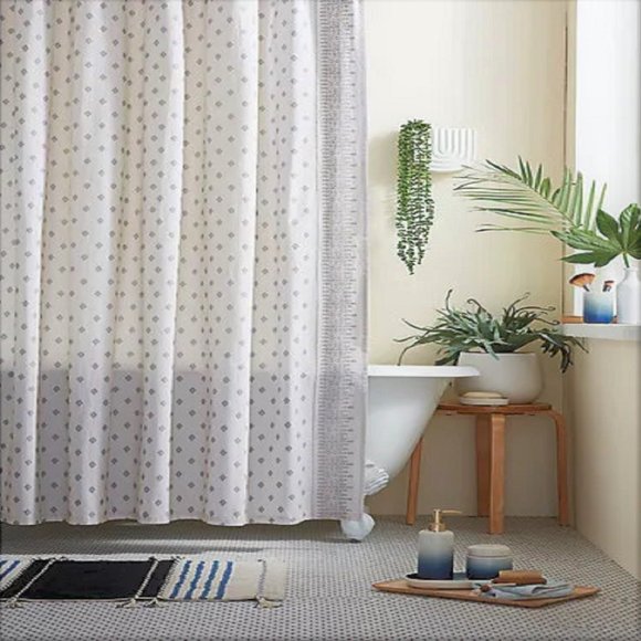 72"x86" LIGHT GRAY Wild Sage Keilana Cotton Fabric Shower Curtain w/ Embroidery - Picture 1 of 4